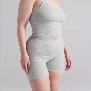 SKIMS Cotton Rib Long Tank and Cotton Rib Boxer in Light Heather Grey Size XS
